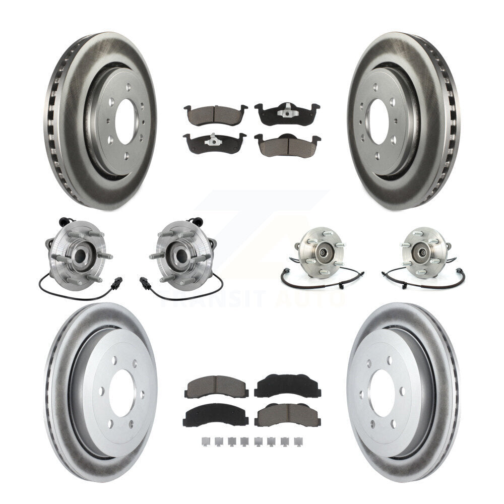 Front Rear Hub Bearing Coated Brake Rotor Pads Kit (10Pc) For Ford Expedition Lincoln 4WD KBB-132955