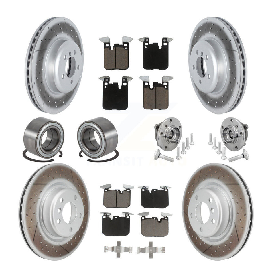 Front Rear Hub Bearing Coated Disc Brake Rotor & Pad Shoe Kit (10Pc) For BMW M240i xDrive KBB-133016