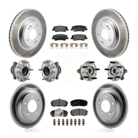 Front Rear Hub Bearing Coated Disc Brake Rotor & Pad Kit (10Pc) For Hyundai Sonata Kia K5 KBB-133054