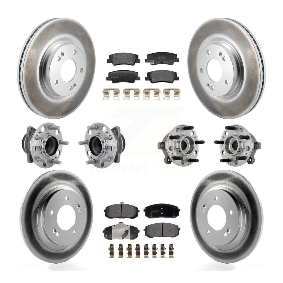 Front Rear Hub Bearing Coated Disc Brake Rotor & Pad Kit (10Pc) For Hyundai Sonata Kia K5 KBB-133054