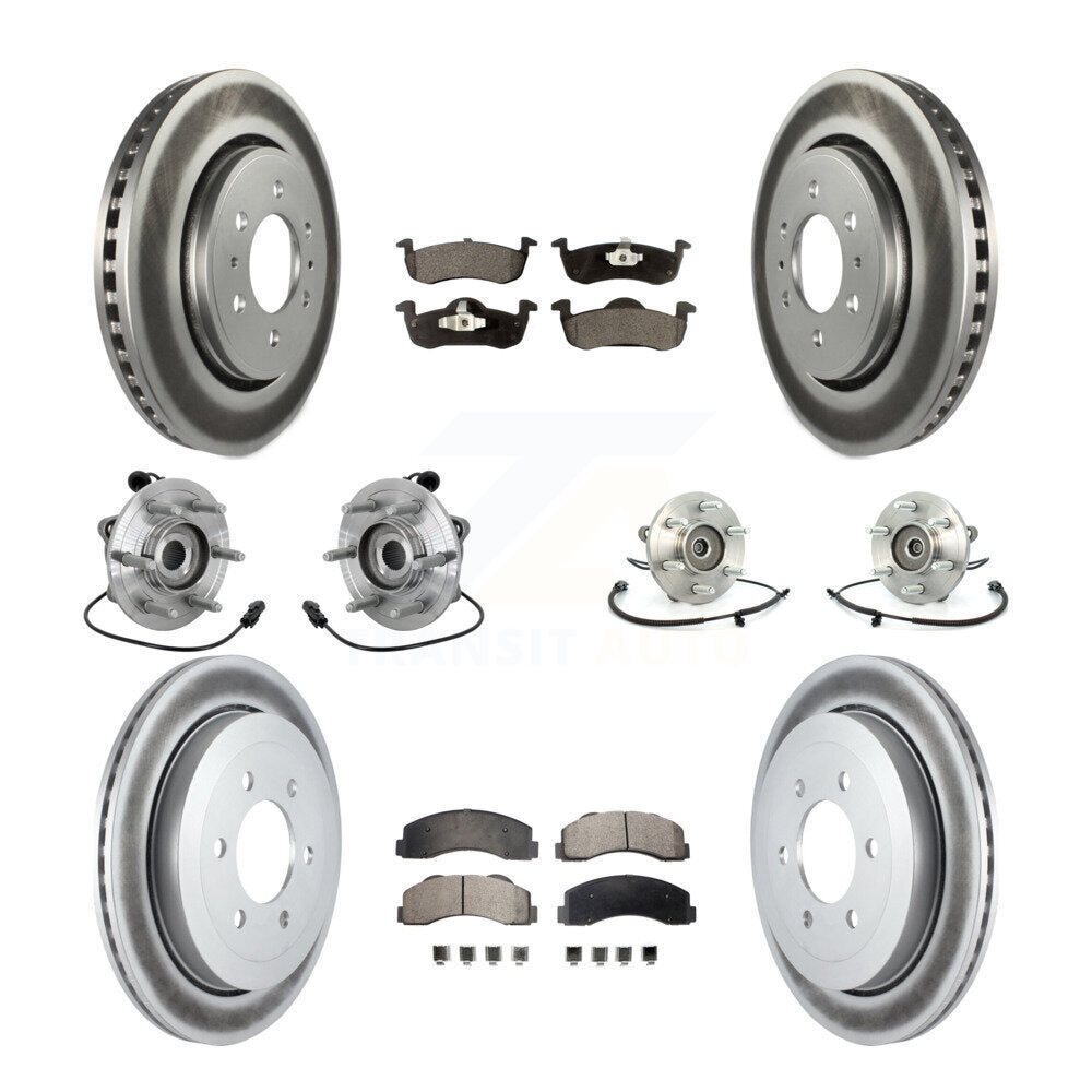 Front Rear Hub Bearing Coated Brake Rotor Pads Kit (10Pc) For Ford Expedition Lincoln 4WD KBB-133064