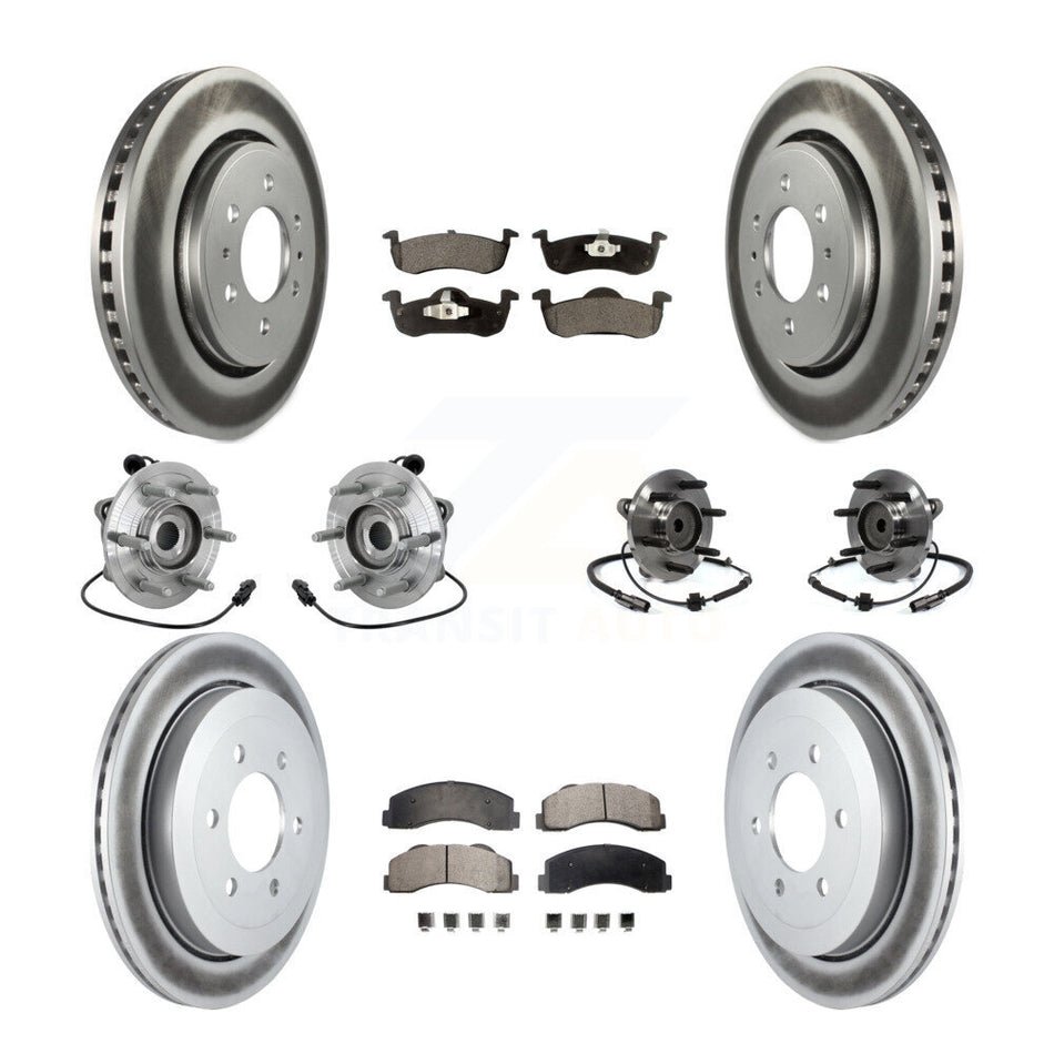 Front Rear Hub Bearing Coated Brake Rotor Pads Kit (10Pc) For Ford Expedition Lincoln RWD KBB-133065