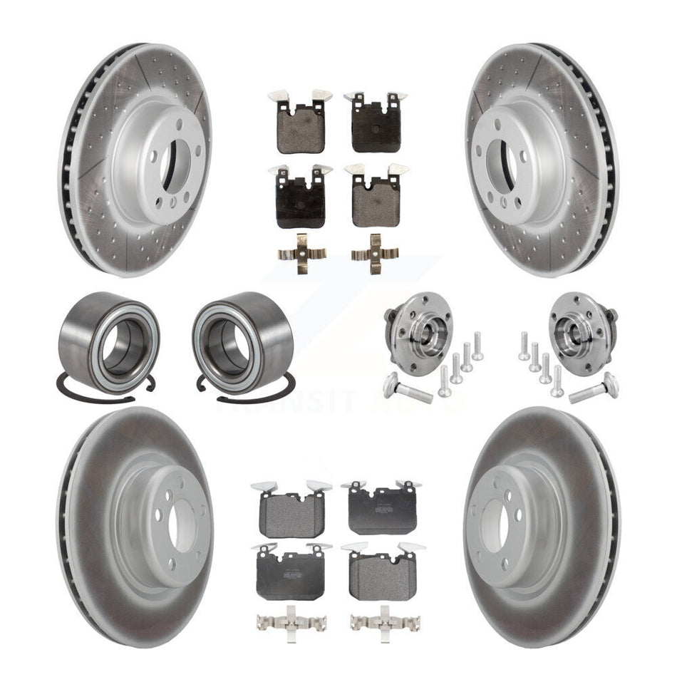 Front Rear Hub Bearing Coated Disc Brake Rotor & Pad Shoe Kit (10Pc) For BMW M240i xDrive KBB-133127