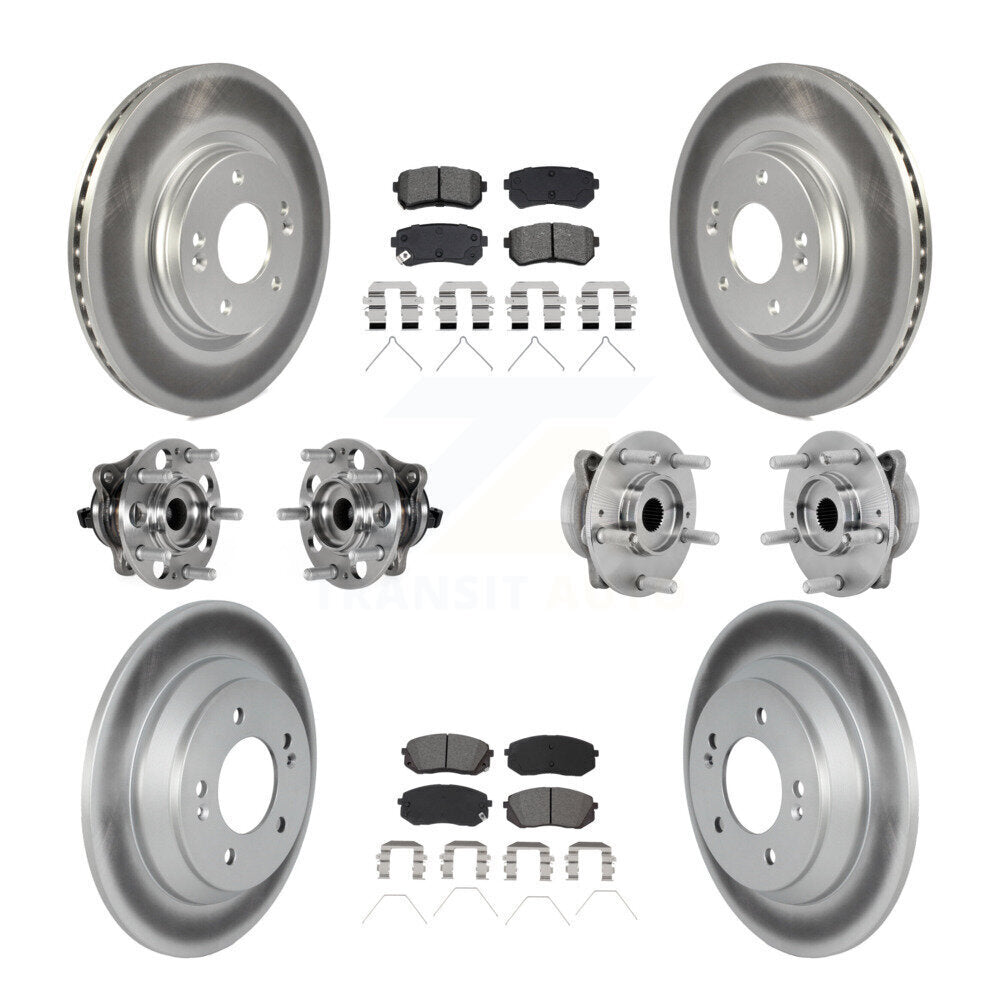 Front Rear Hub Bearings Coated Disc Brake Rotors And Pads Kit (10Pc) For Hyundai Kona KBB-133198