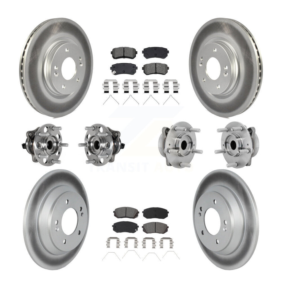 Front Rear Hub Bearings Coated Disc Brake Rotors And Pads Kit (10Pc) For Hyundai Kona KBB-133198
