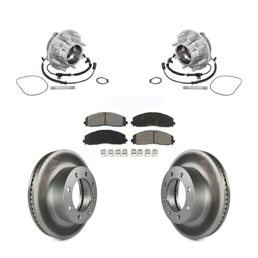 Front Hub Bearing Coated Brake Rotor Pads Kit For Ford F-450 Super Duty With 8 Lug Wheels KBB-133216