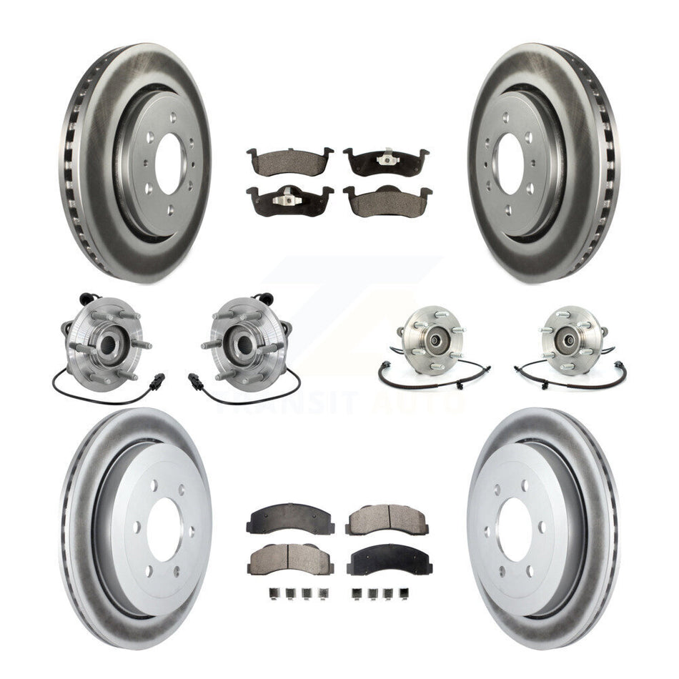Front Rear Hub Bearing Coated Brake Rotor Pads Kit (10Pc) For Ford Expedition Lincoln 4WD KBB-133284