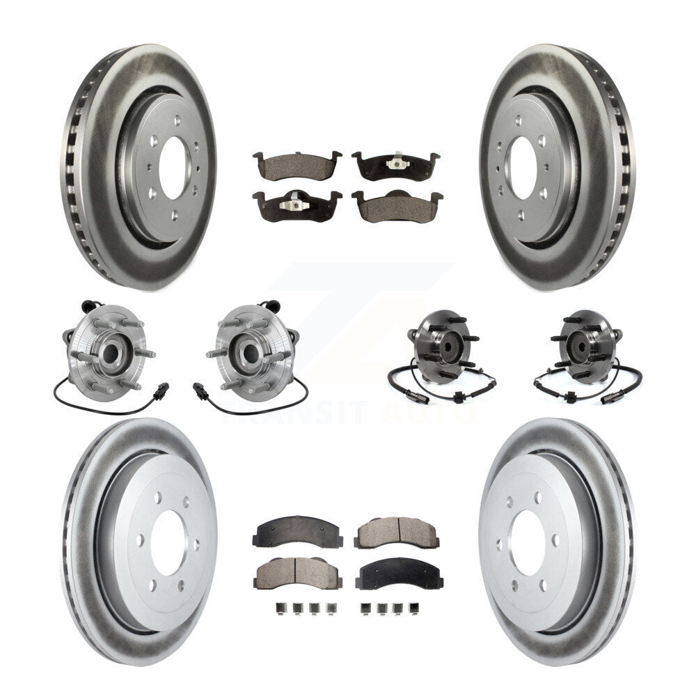 Front Rear Hub Bearing Coated Brake Rotor Pads Kit (10Pc) For Ford Expedition Lincoln RWD KBB-133285