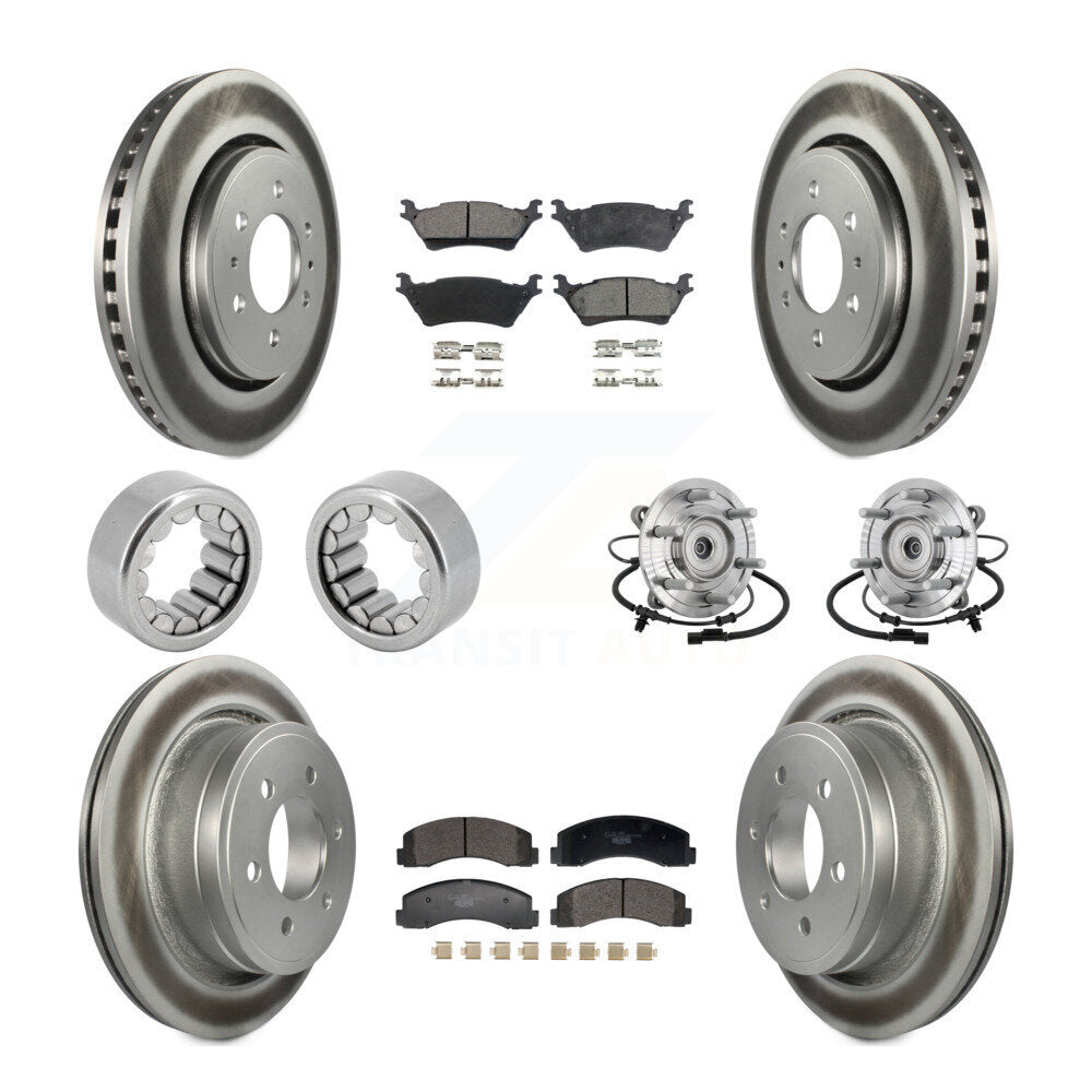 Front Rear Hub Bearing Coated Brake Rotor Pad Shoe Kit (10Pc) For 18-20 Ford F-150 Raptor KBB-133341