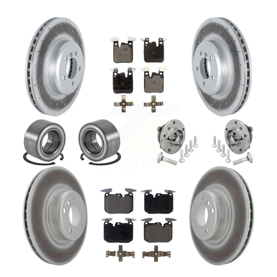 Front Rear Hub Bearing Coated Disc Brake Rotor & Pad Shoe Kit (10Pc) For BMW M240i xDrive KBB-133343