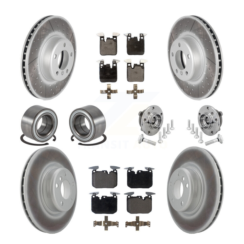 Front Rear Hub Bearing Coated Disc Brake Rotor & Pad Shoe Kit (10Pc) For BMW M240i xDrive KBB-133344