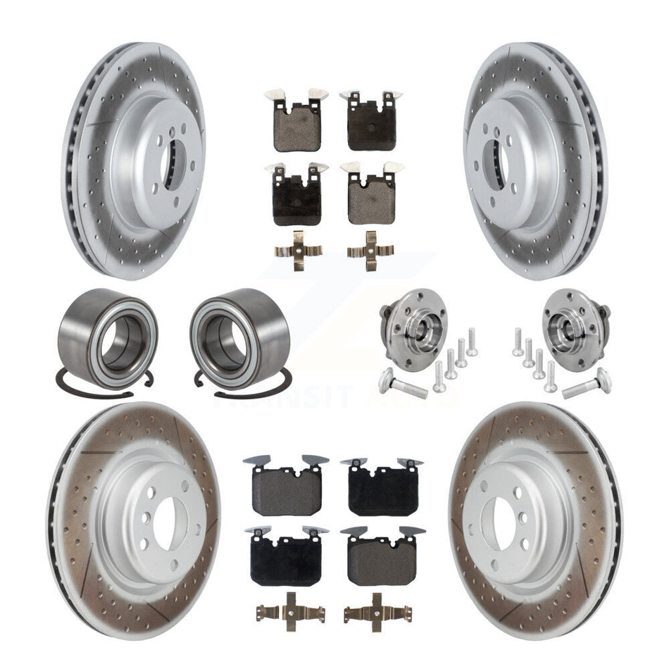 Front Rear Hub Bearing Coated Disc Brake Rotor & Pad Shoe Kit (10Pc) For BMW M240i xDrive KBB-133347