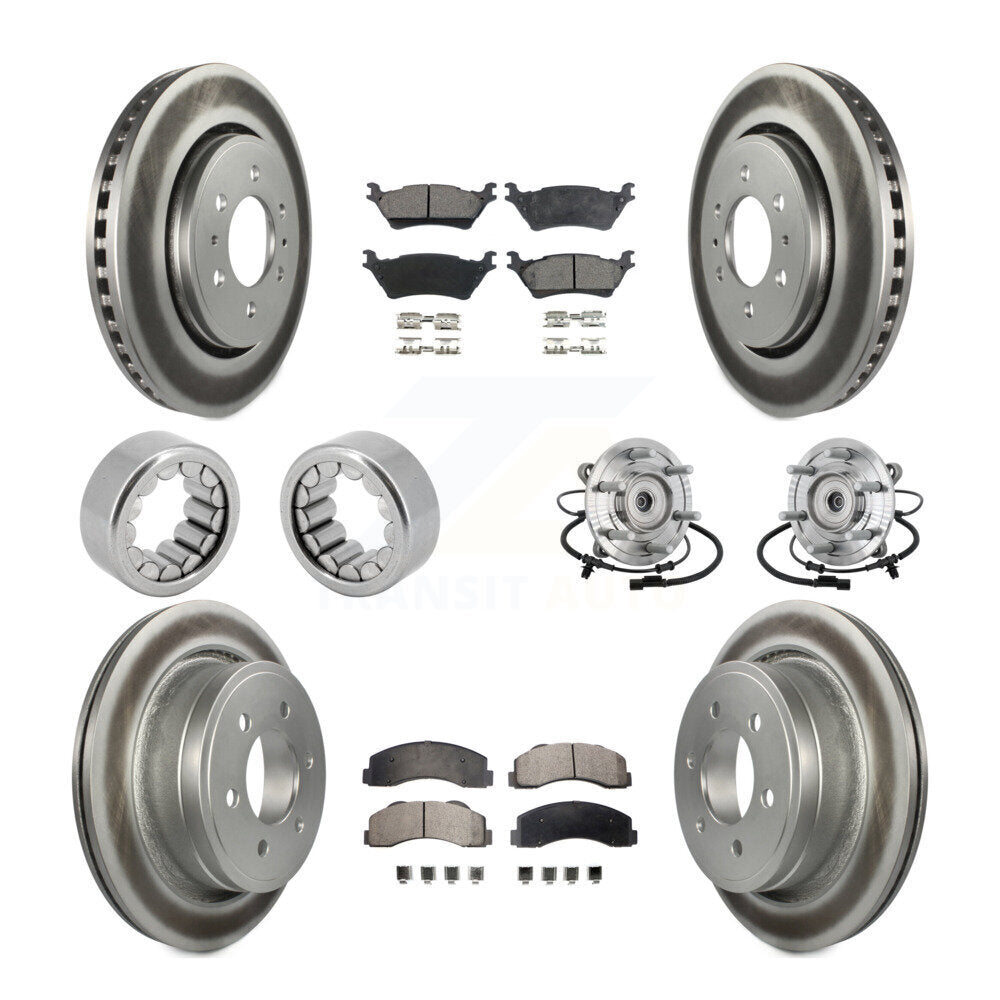 Front Rear Hub Bearings Coated Disc Brake Rotors And Pads Shoes Kit (10Pc) For Ford F-150 KBB-133355