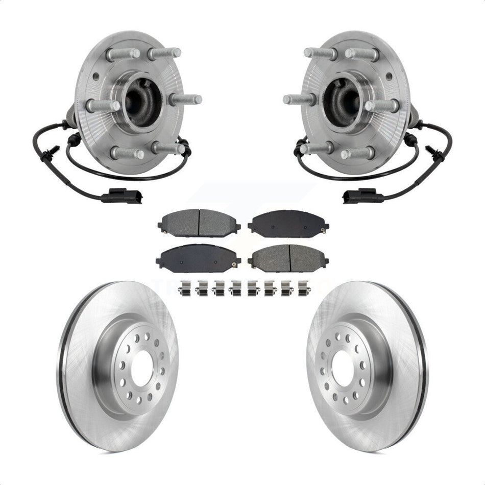 Front Hub Bearing Assembly Brake Rotor & Pads Kit For Ram 1500 Without 22" Factory Wheels KBB-133452