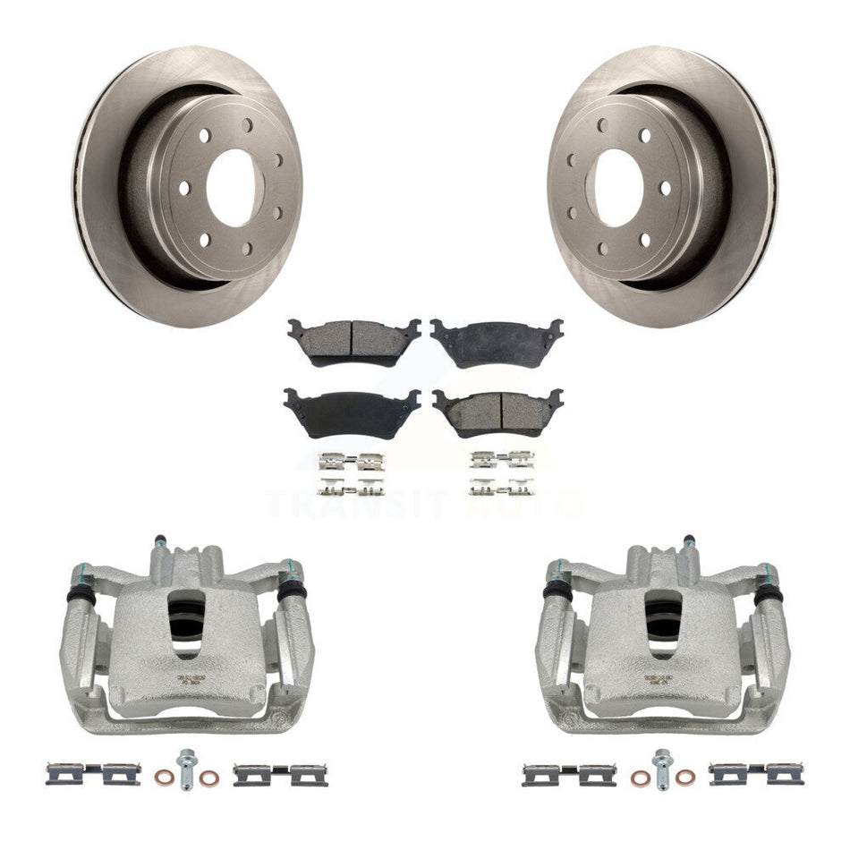Rear Disc Brake Caliper Rotors And Ceramic Pads Kit For 2012-2014 Ford F-150 With 7 Lug Wheels KC8-100035T