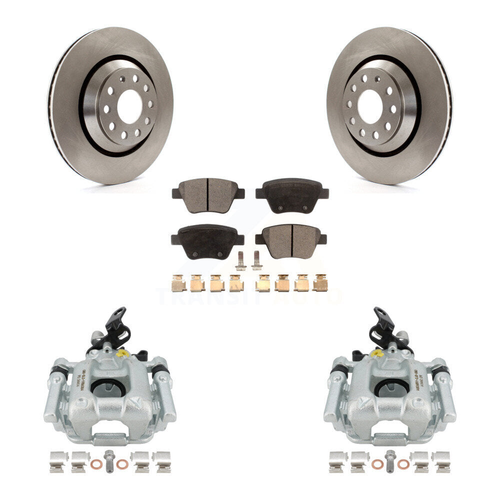 Rear Disc Brake Caliper Rotors And Ceramic Pads Kit For 2013 Volkswagen GTI With 310mm Diameter Rotor KC8-100090T by Transit Auto