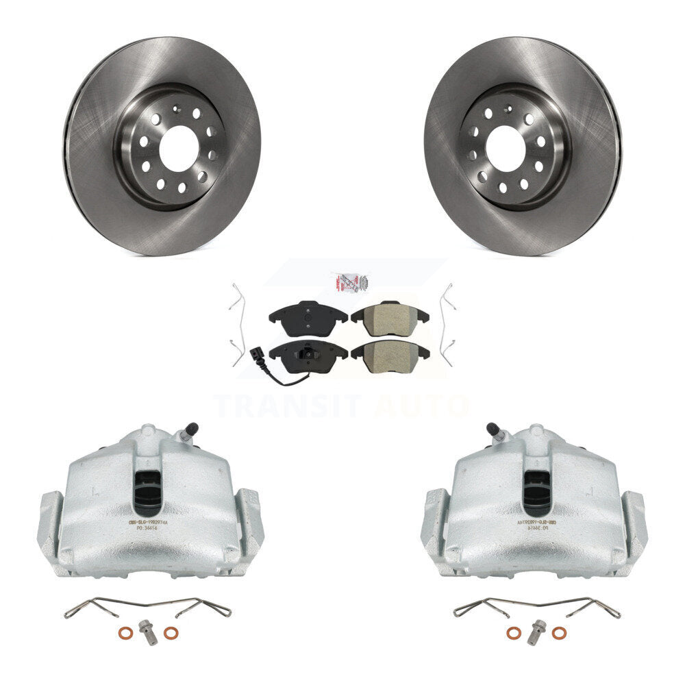 Front Disc Brake Caliper Rotors And Semi-Metallic Pads Kit For Volkswagen Jetta Beetle CC Passat GTI Eos Audi A3 TT Quattro KC8-100111N by Transit Auto