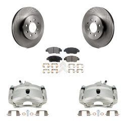 Front Disc Brake Caliper Rotors And Semi-Metallic Pads Kit For 2004-2005 Honda Civic Si with 1.7L With 4 Lug Wheels KC8-100119P