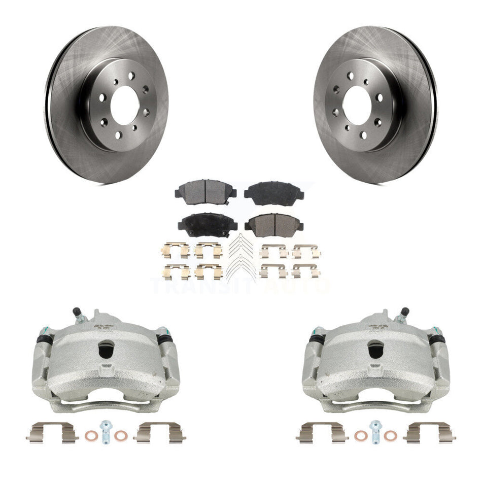 Front Disc Brake Caliper Rotors And Semi-Metallic Pads Kit For 2004-2005 Honda Civic Si with 1.7L With 4 Lug Wheels KC8-100119P