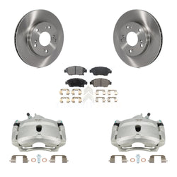 Front Disc Brake Caliper Rotors And Semi-Metallic Pads Kit For 2004-2005 Honda Civic Si with 1.7L With 5 Lug Wheels KC8-100120P