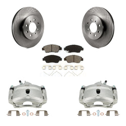 Front Disc Brake Caliper Rotors And Semi-Metallic Pads Kit For 2004-2005 Honda Civic Si with 1.7L With 4 Lug Wheels KC8-100159S