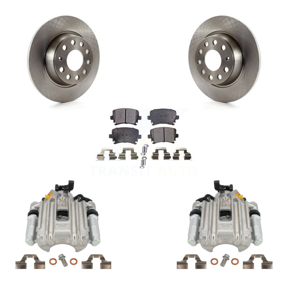 Rear Disc Brake Caliper Rotors And Ceramic Pads Kit For Volkswagen Jetta With 286mm Diameter Rotor 7th 8th Digit Of VIN Is "1K" KC8-100217T by Transit Auto