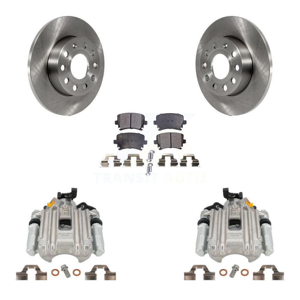 Rear Disc Brake Caliper Rotors And Ceramic Pads Kit For Volkswagen Jetta With 260mm Diameter Rotor 7th 8th Digit Of VIN Is "1K" KC8-100218T by Transit Auto