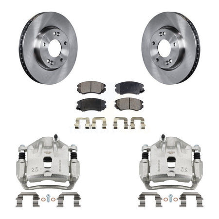 Front Disc Brake Caliper Rotors And Semi-Metallic Pads Kit For 2010-2011 Kia Soul 2.0L KC8-100325P