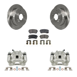 Rear Disc Brake Caliper Rotors And Ceramic Pads Kit For 2006-2007 Hyundai Accent Kia Rio Rio5 KC8-100360T