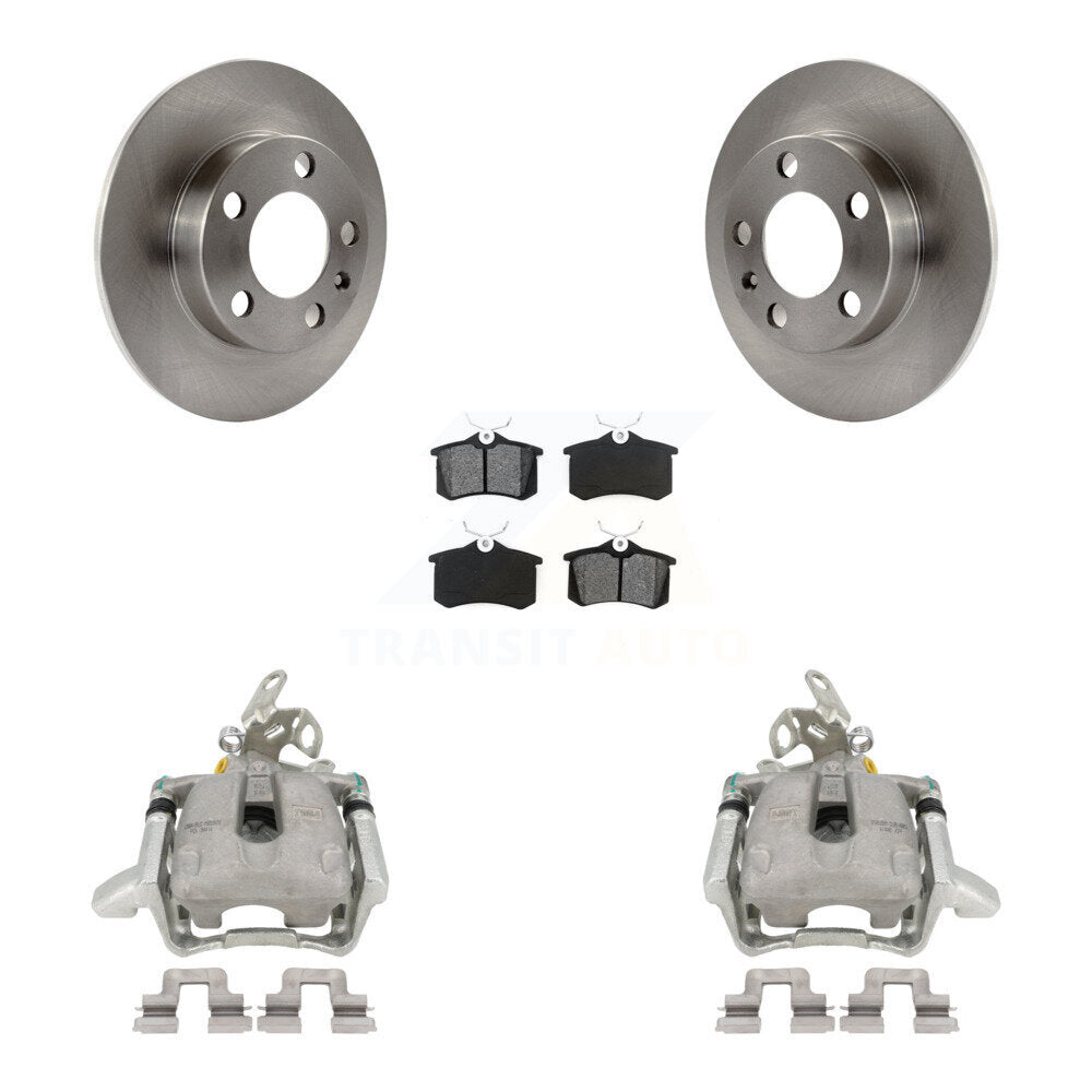 Rear Disc Brake Caliper Rotors And Semi-Metallic Pads Kit For Volkswagen Jetta KC8-100380S by Transit Auto