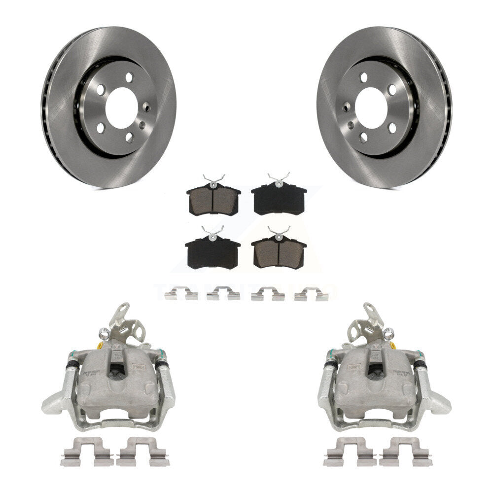 Rear Disc Brake Caliper Rotors And Ceramic Pads Kit For 2005 Volkswagen Jetta 2.5L With 256mm Diameter Rotor 7th 8th Digit Of VIN Is "9M" Or "1J" KC8-100399C by Transit Auto