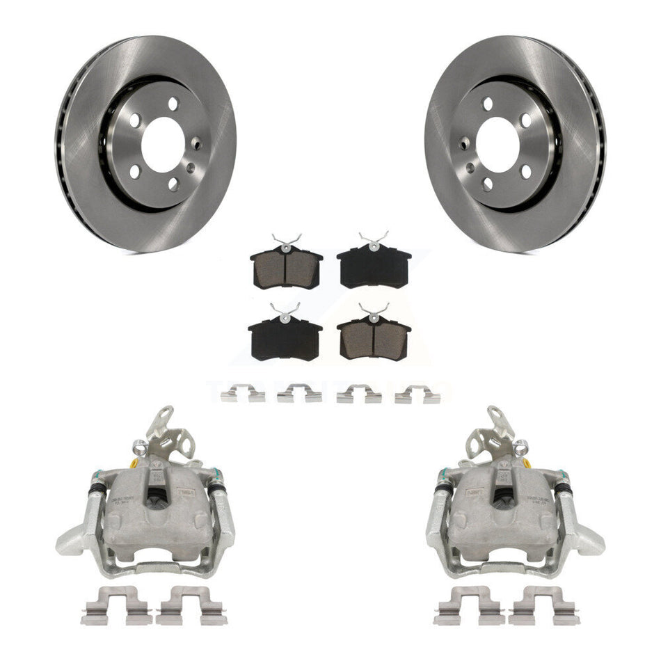 Rear Disc Brake Caliper Rotors And Ceramic Pads Kit For 2005 Volkswagen Jetta 2.5L With 256mm Diameter Rotor 7th 8th Digit Of VIN Is "9M" Or "1J" KC8-100399C