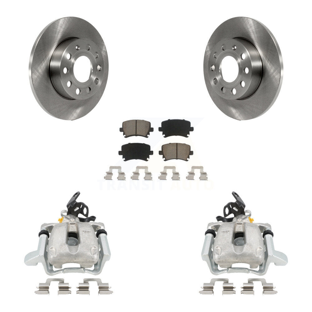 Rear Disc Brake Caliper Rotors And Ceramic Pads Kit For Volkswagen Jetta With 260mm Diameter Rotor KC8-100428C by Transit Auto