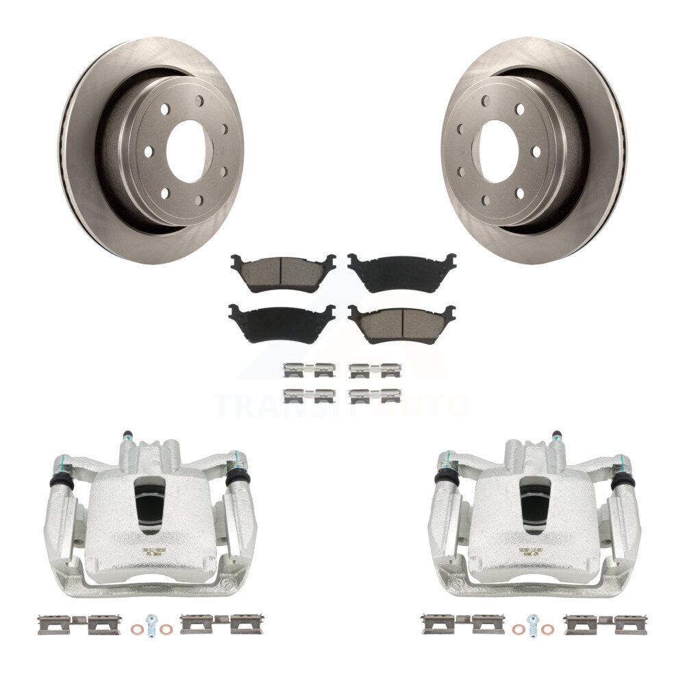 Rear Disc Brake Caliper Rotors And Ceramic Pads Kit For 2012-2014 Ford F-150 With 7 Lug Wheels KC8-100483C by Transit Auto