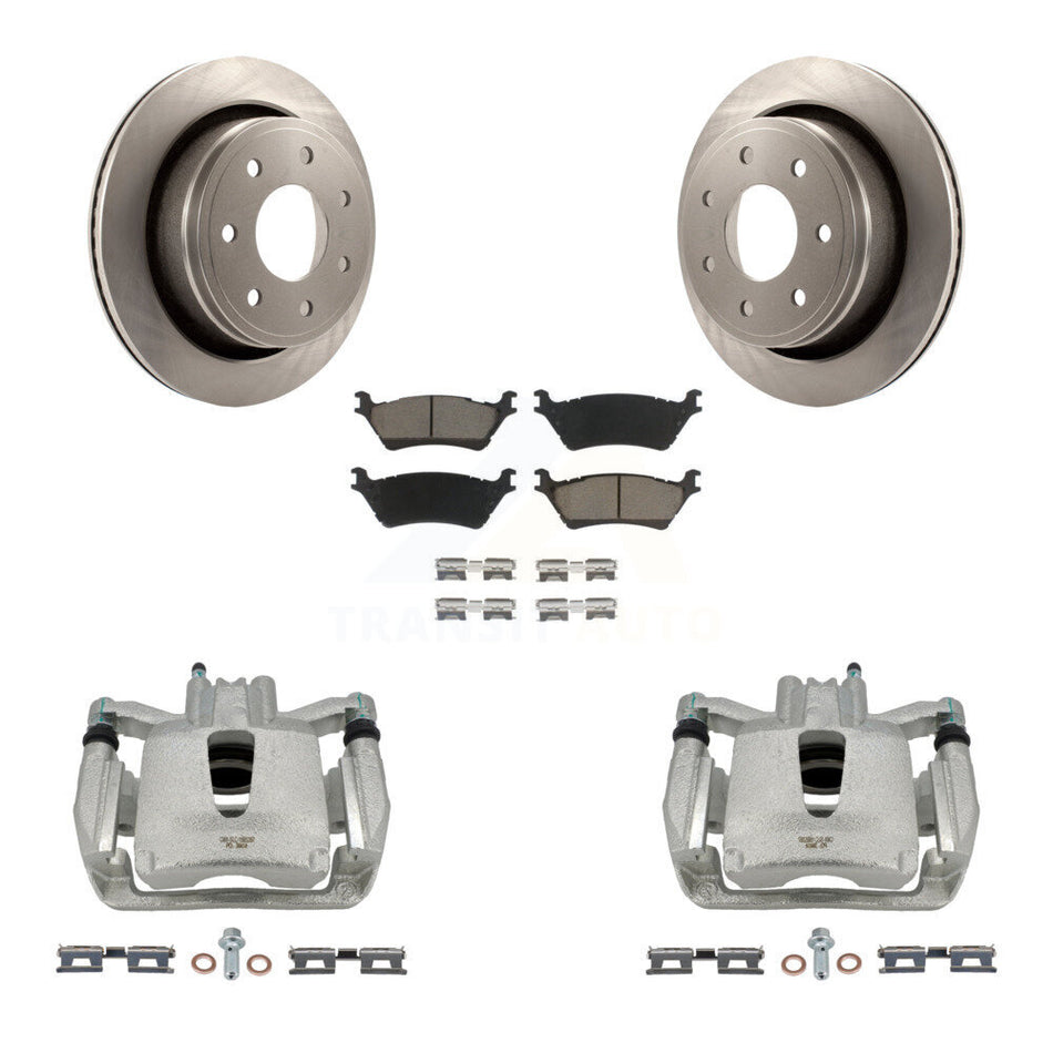 Rear Disc Brake Caliper Rotors And Ceramic Pads Kit For 2012-2014 Ford F-150 With 7 Lug Wheels KC8-100483C