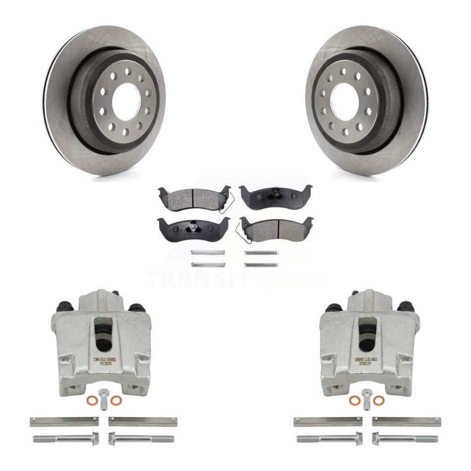 Rear Disc Brake Caliper Rotors And Semi-Metallic Pads Kit For 2003-2011 Lincoln Town Car Sedan KC8-100492P