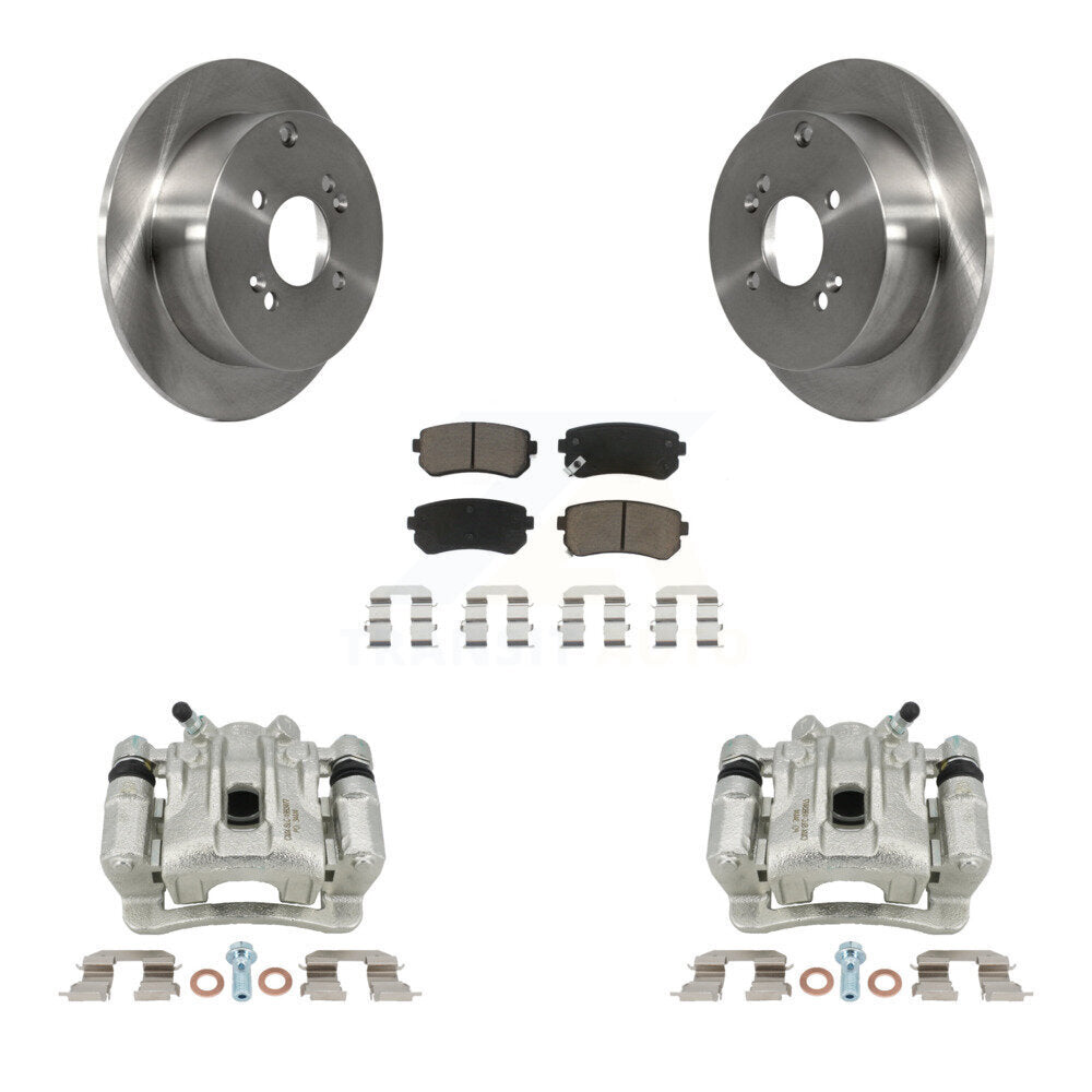 Rear Disc Brake Caliper Rotors And Ceramic Pads Kit For 2006-2007 Hyundai Accent Kia Rio Rio5 KC8-100521C by Transit Auto