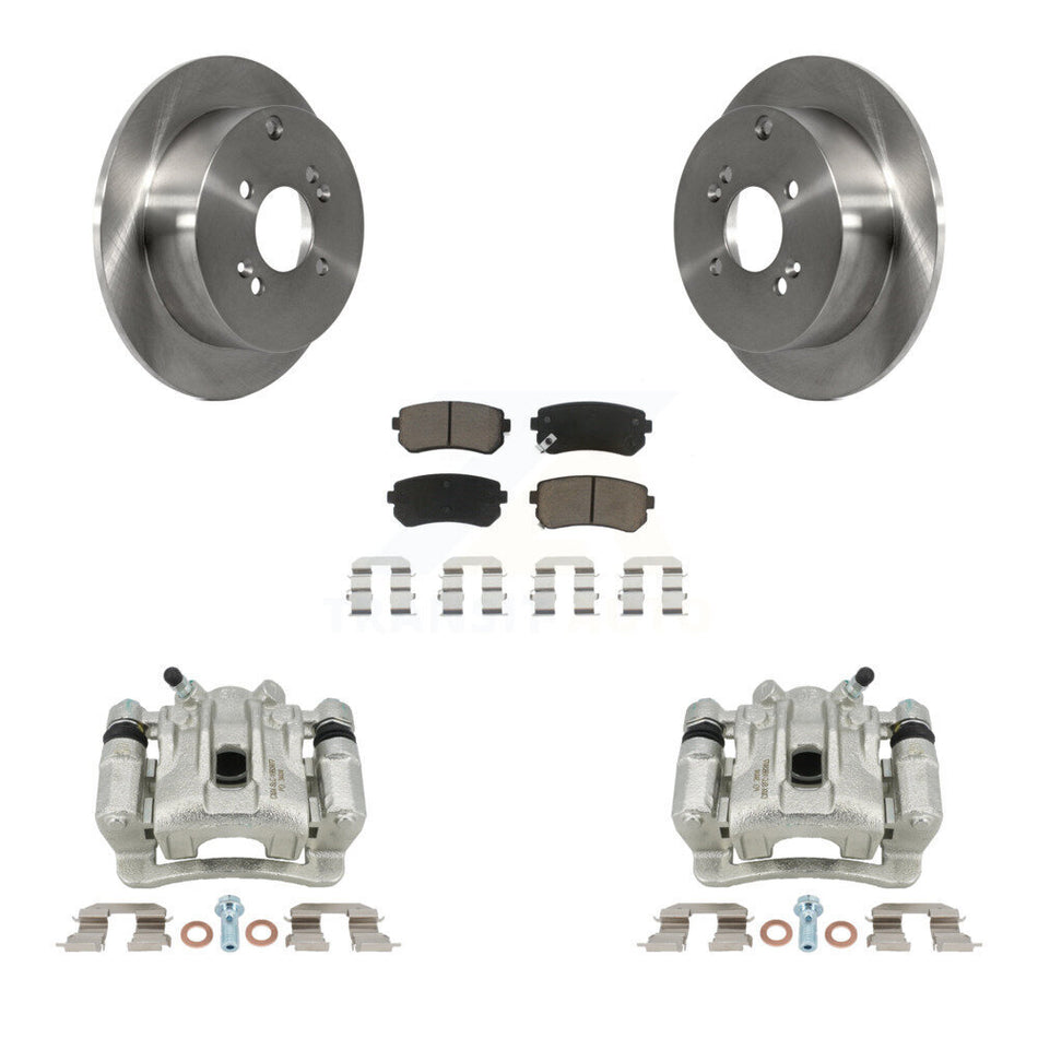 Rear Disc Brake Caliper Rotors And Ceramic Pads Kit For 2006-2007 Hyundai Accent Kia Rio Rio5 KC8-100521C
