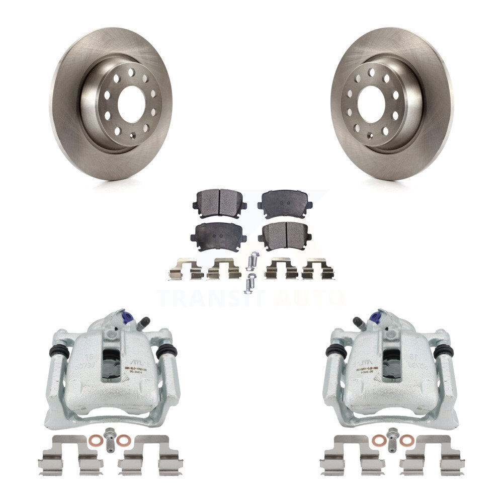 Rear Disc Brake Caliper Rotors And Semi-Metallic Pads Kit For Volkswagen Tiguan CC KC8-100543P by Transit Auto