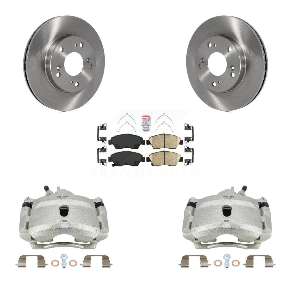 Front Disc Brake Caliper Rotors And Ceramic Pads Kit For 2004-2005 Honda Civic Si with 1.7L With 5 Lug Wheels KC8-100576N by Transit Auto