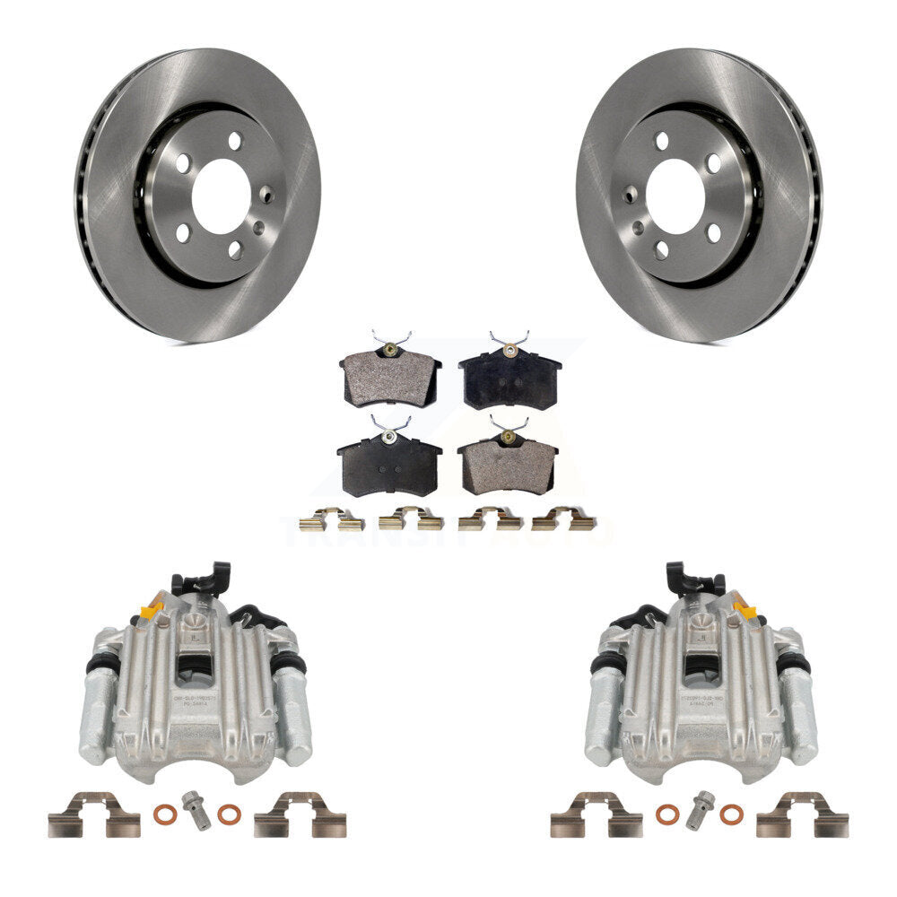 Rear Disc Brake Caliper Rotors And Semi-Metallic Pads Kit For Volkswagen Jetta KC8-100576P by Transit Auto