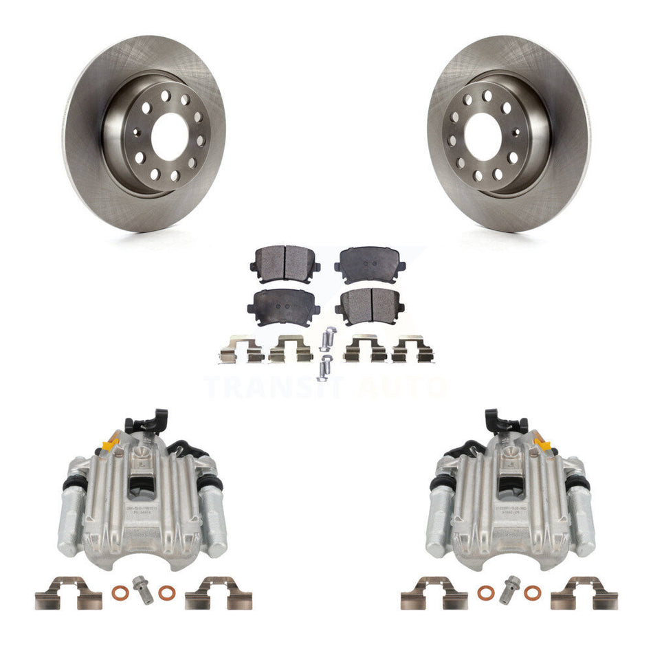 Rear Disc Brake Caliper Rotors And Semi-Metallic Pads Kit For Volkswagen Jetta With 286mm Diameter Rotor 7th 8th Digit Of VIN Is "1K" KC8-100577P