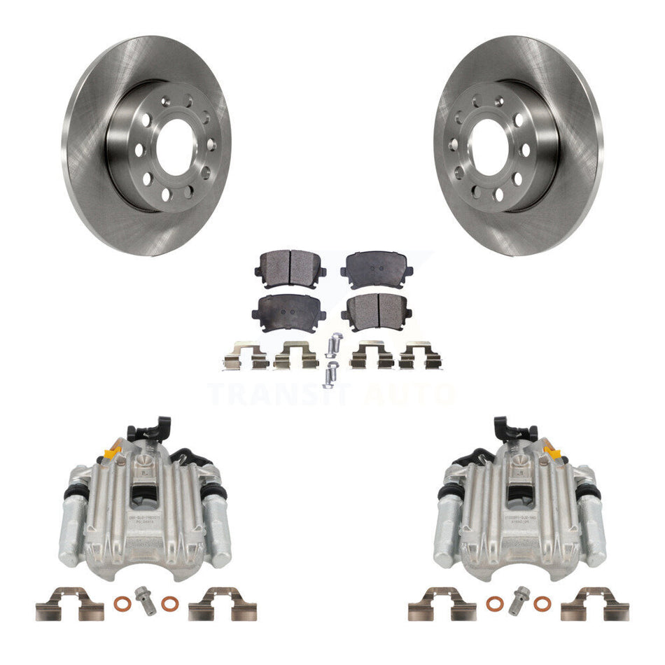 Rear Disc Brake Caliper Rotors And Semi-Metallic Pads Kit For Volkswagen Jetta With 260mm Diameter Rotor 7th 8th Digit Of VIN Is "1K" KC8-100578P by Transit Auto