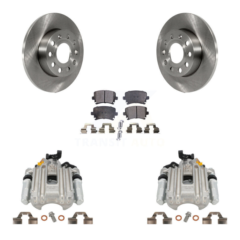 Rear Disc Brake Caliper Rotors And Semi-Metallic Pads Kit For Volkswagen Jetta With 260mm Diameter Rotor 7th 8th Digit Of VIN Is "1K" KC8-100578P