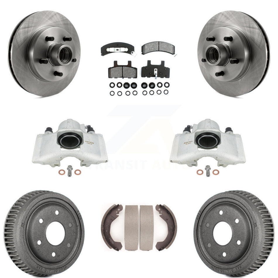 Front Rear Disc Brake Caliper Rotors Drums Semi-Metallic Pads Kit (8Pc) For GMC Yukon With 10" Diameter Drum KC8-100732S by Transit Auto