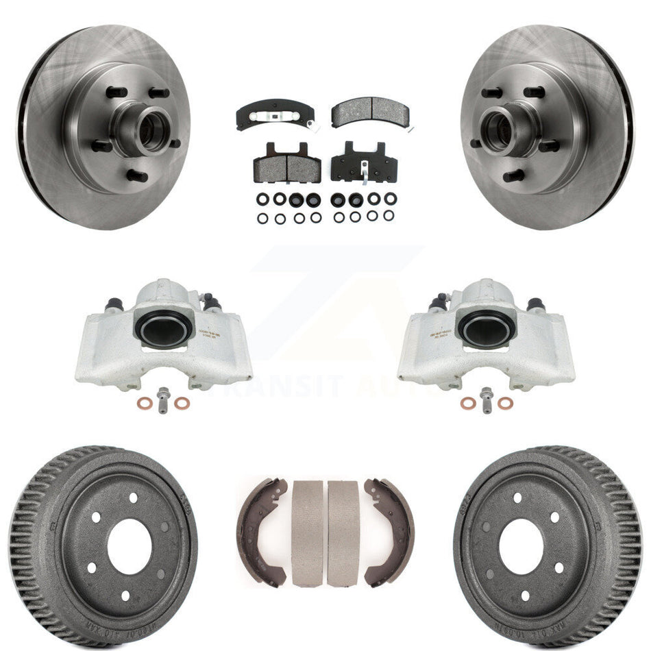 Front Rear Disc Brake Caliper Rotors Drums Semi-Metallic Pads Kit (8Pc) For GMC Yukon With 10" Diameter Drum KC8-100732S