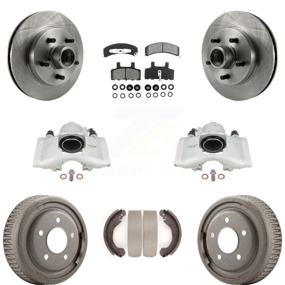 Front Rear Disc Brake Caliper Rotors Drums Semi-Metallic Pads Kit (8Pc) For GMC Yukon With 10" Diameter Drum KC8-100733S