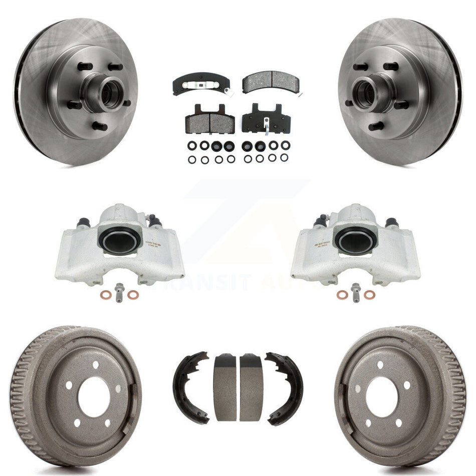 Front Rear Disc Brake Caliper Rotors Drums Semi-Metallic Pads Kit (8Pc) For GMC Yukon Chevrolet C1500 Suburban KC8-100734S by Transit Auto