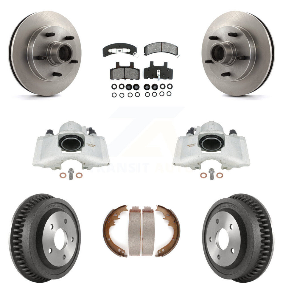 Front Rear Disc Brake Caliper Rotors Drums Semi-Metallic Pads Kit (8Pc) For 1994-1999 Dodge Ram 1500 RWD KC8-100737S