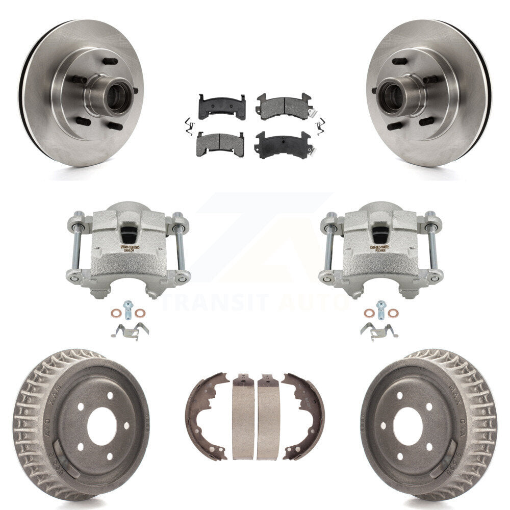 Front Rear Brake Caliper Rotors Drums Semi-Metallic Pads Kit (8Pc) For Chevrolet S10 GMC KC8-100740S